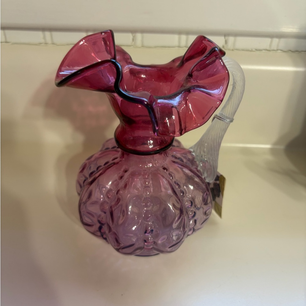 Fenton Beaded Melon Mulberry Art Glass Pitcher